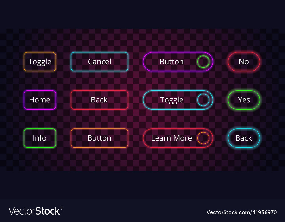 Neon buttons glow web entering click lighting vector image Neon buttons glow web entering click lighting