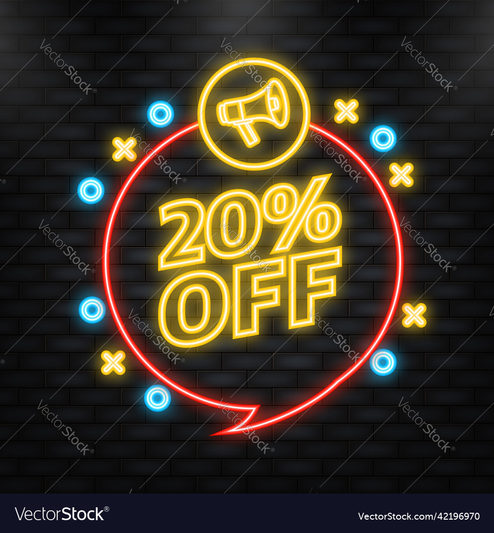 Neon icon trendy flat advertising with 20 percent