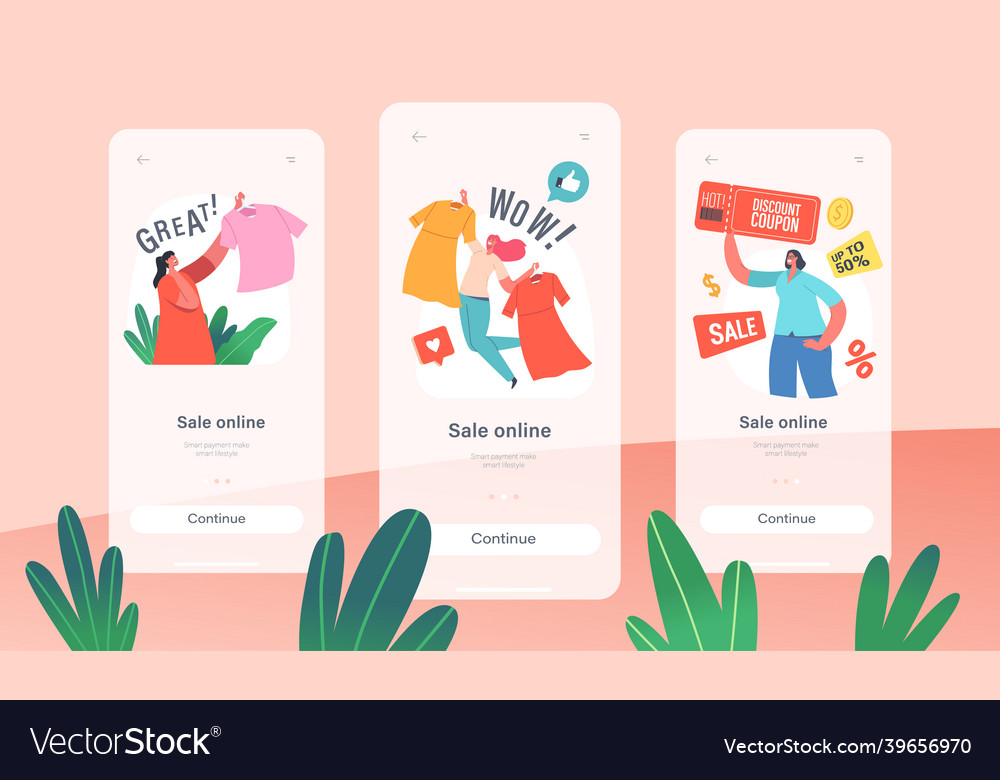 Online sale mobile app page onboard screen