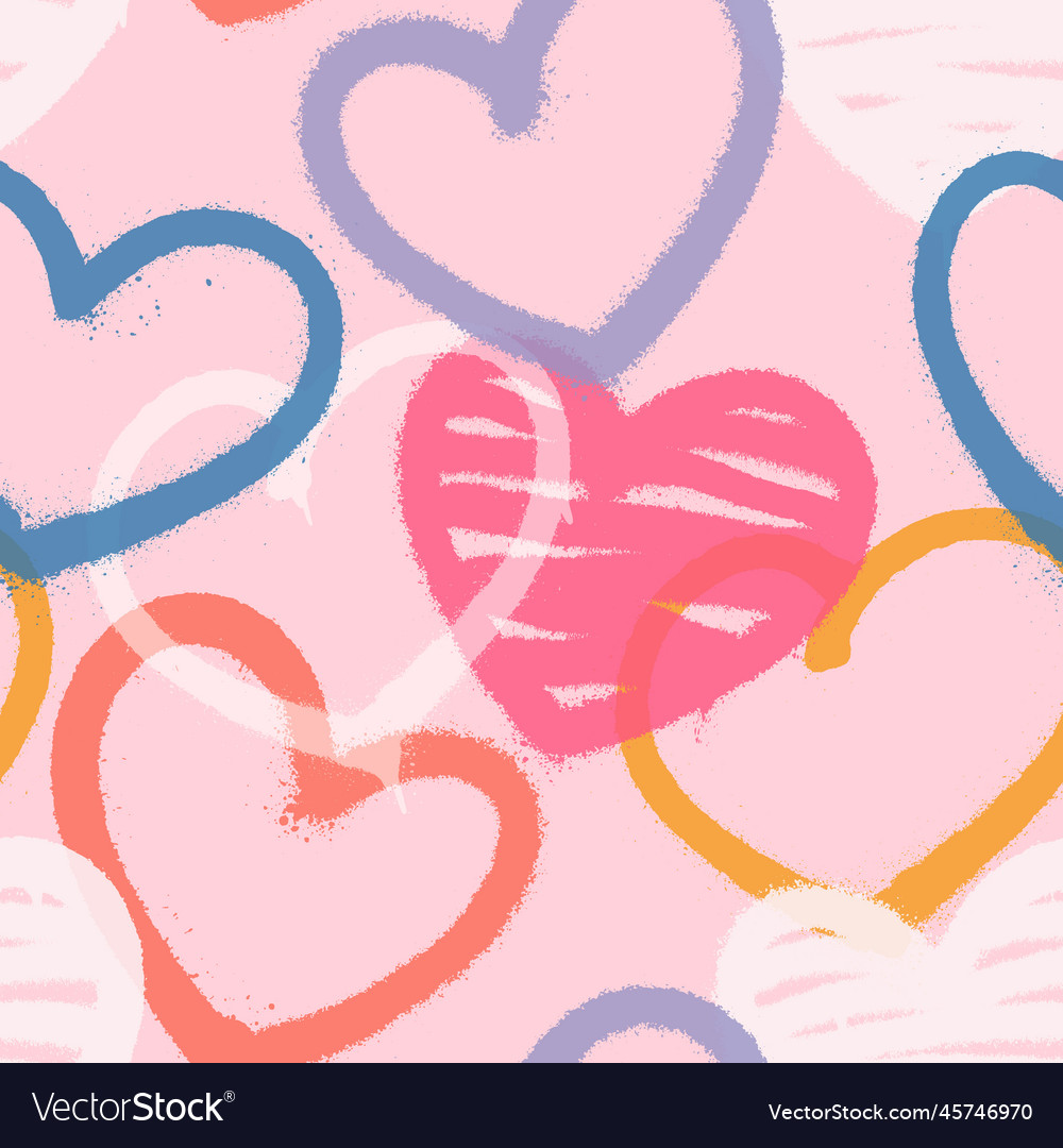 Seamless pattern of sprayed graffiti hearts