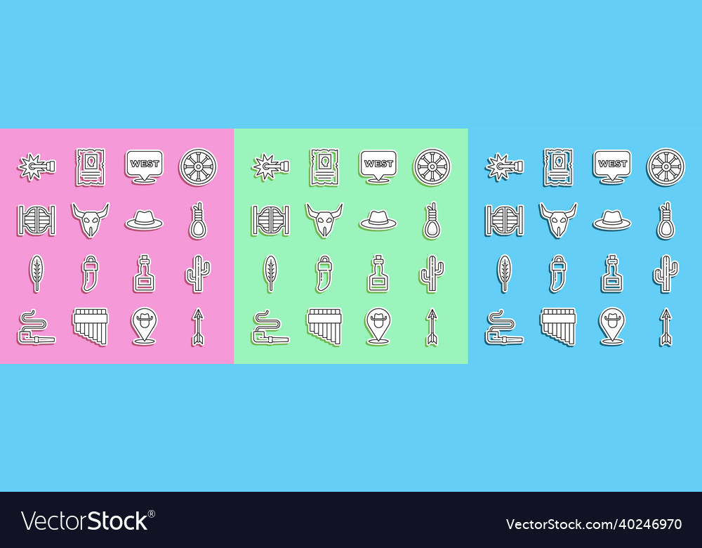 Set line crossed arrows cactus gallows rope loop vector image Set line crossed arrows cactus gallows rope loop