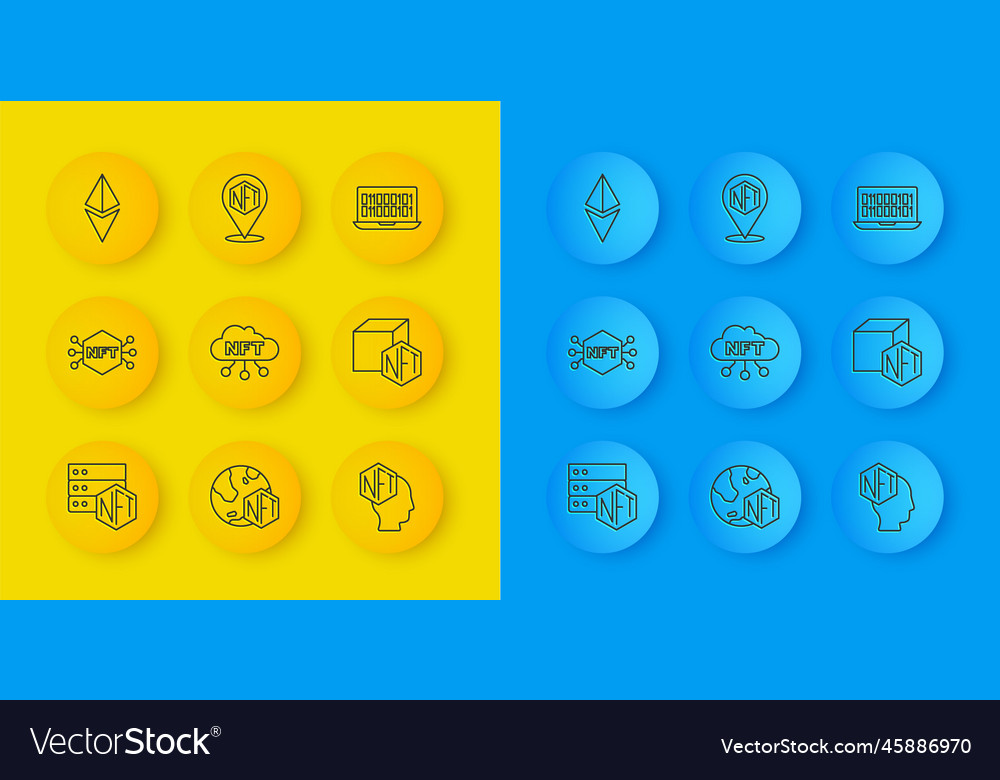 Set line nft blockchain technology digital crypto vector image Set line nft blockchain technology digital crypto