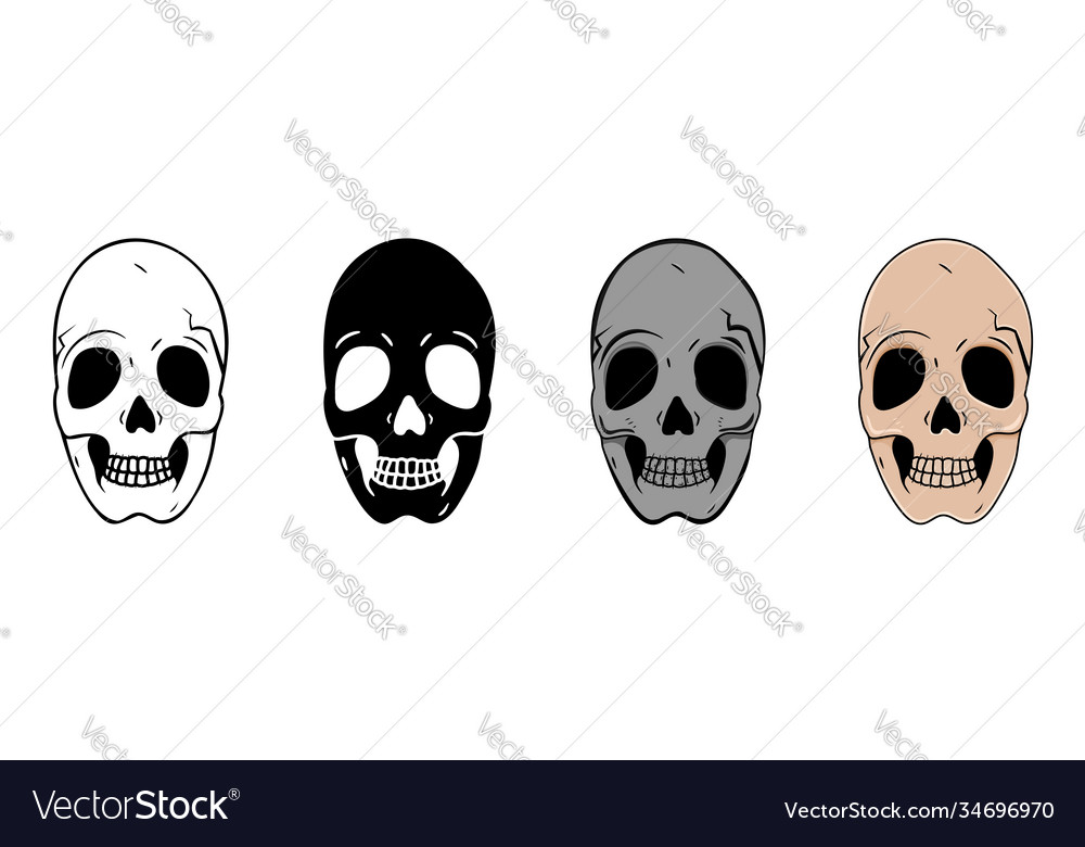 Set skulls in different styles isolated vector image Set skulls in different styles isolated