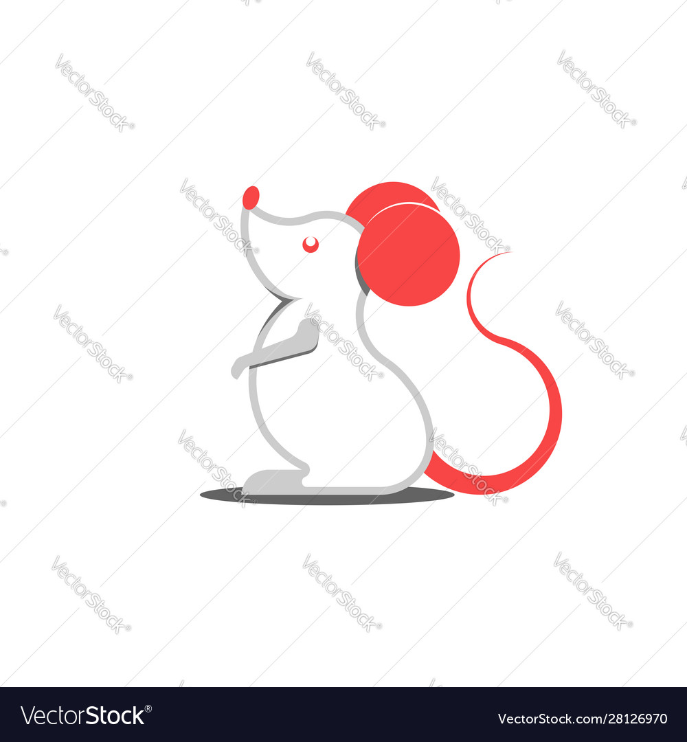 White rat logo with red ears cartoon character Vector Image