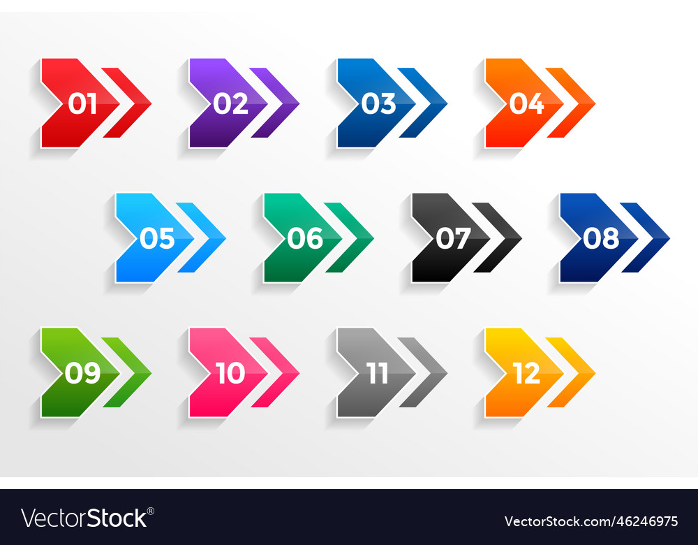 Arrow style geometric bullet points numbers set