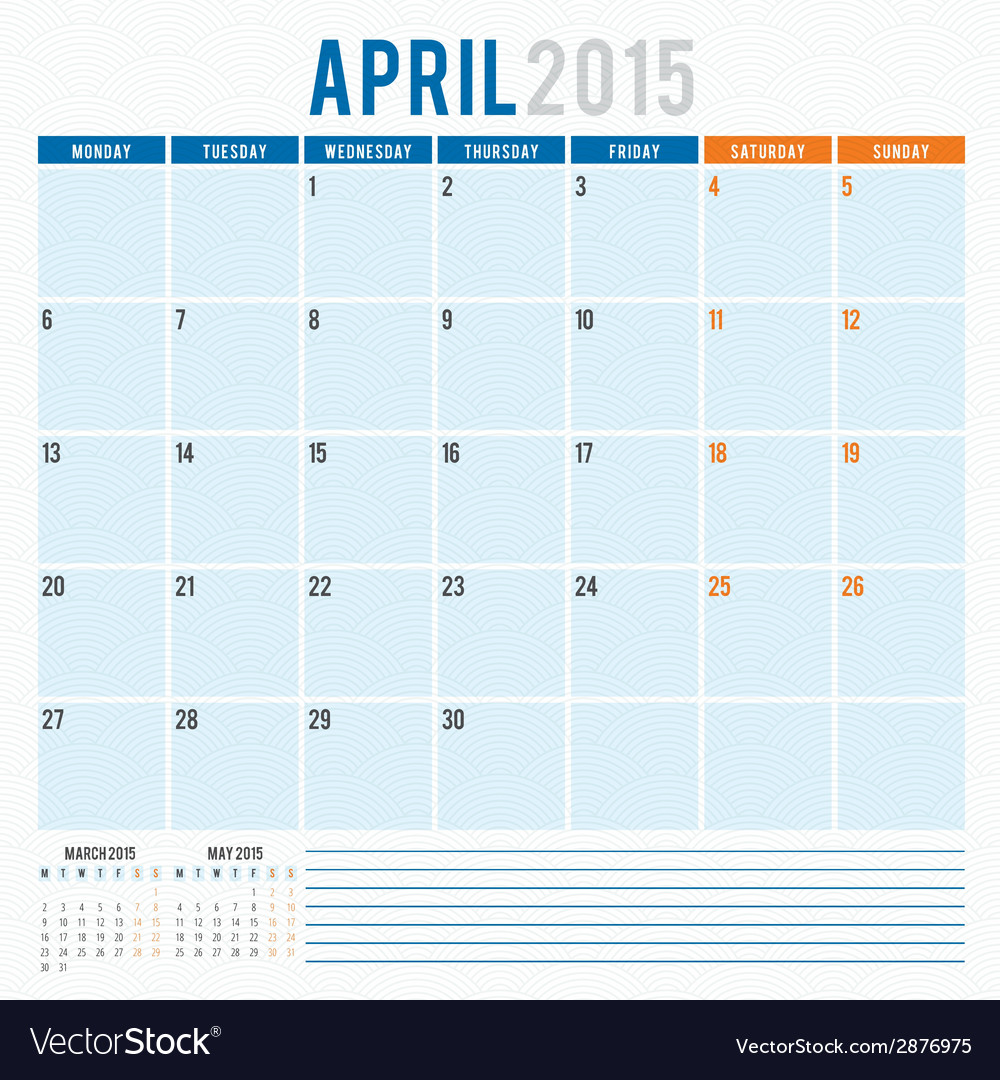 Calendar planner 2015 template week starts monday