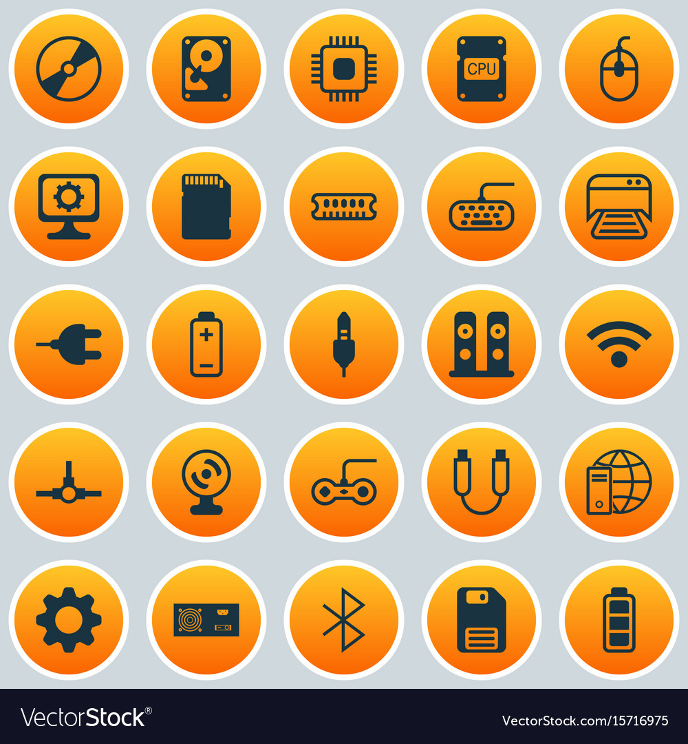 Computer icons set collection of chip cd-rom