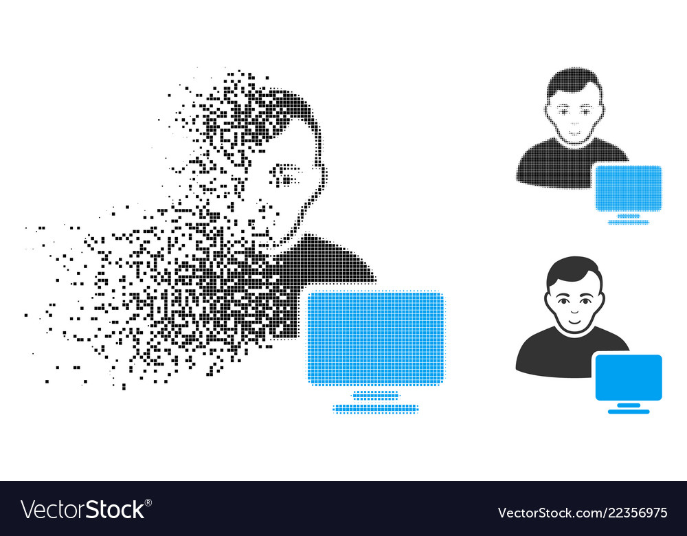 Disappearing pixel halftone computer administrator vector image Disappearing pixel halftone computer administrator