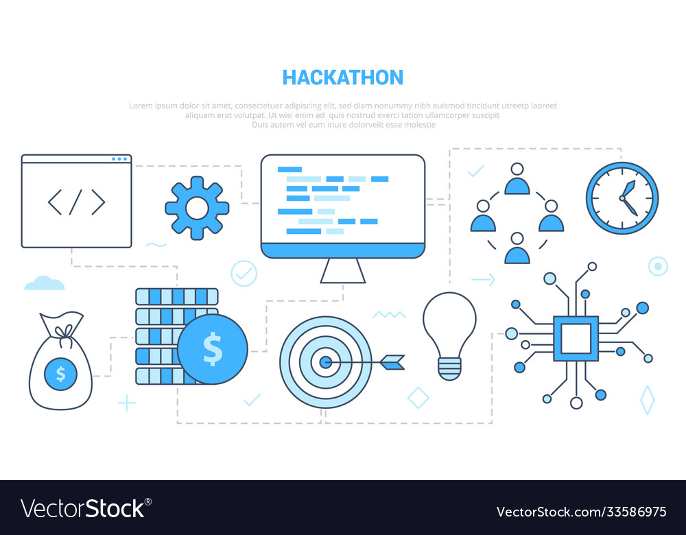 Hackathon development concept with icon set Vector Image Hackathon development concept with icon set