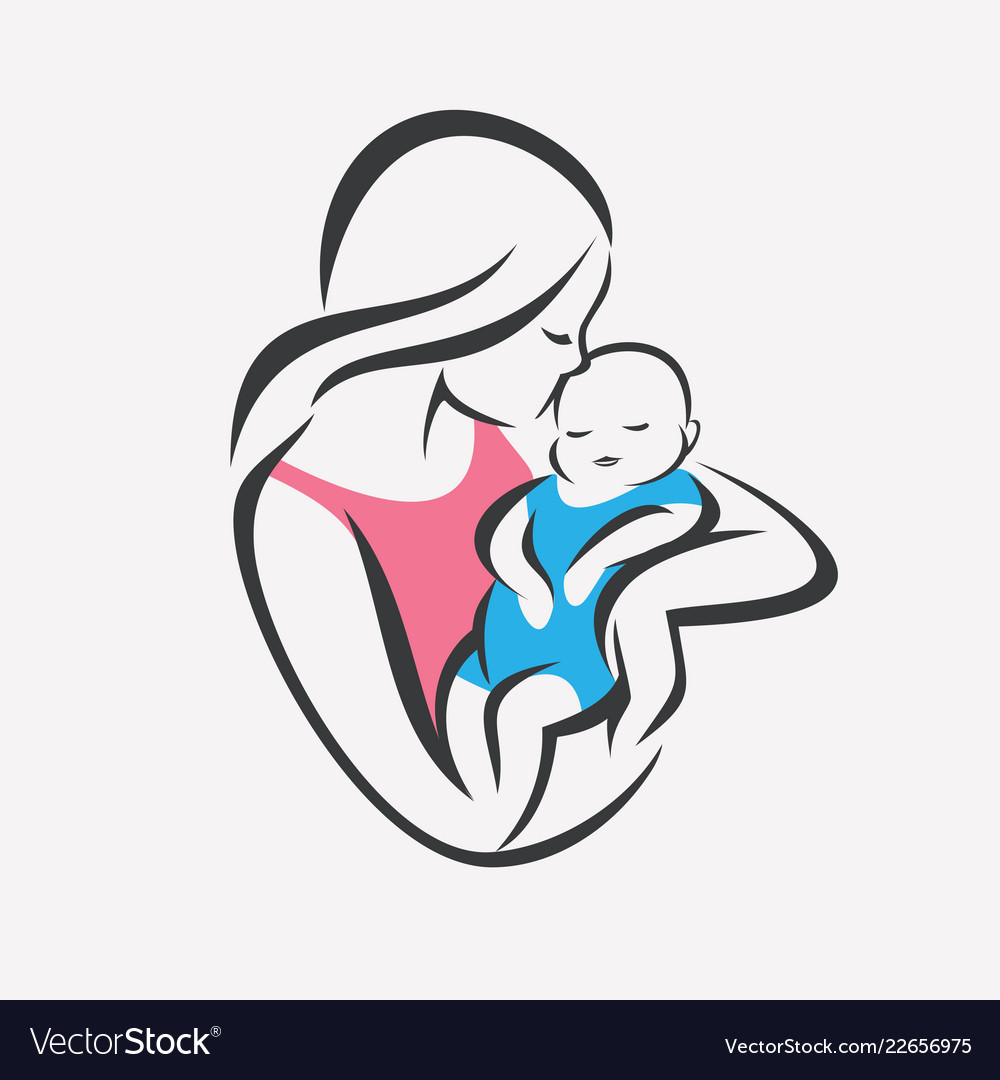 Mother and baby stylized symbol mom kiss her vector image on VectorStock.