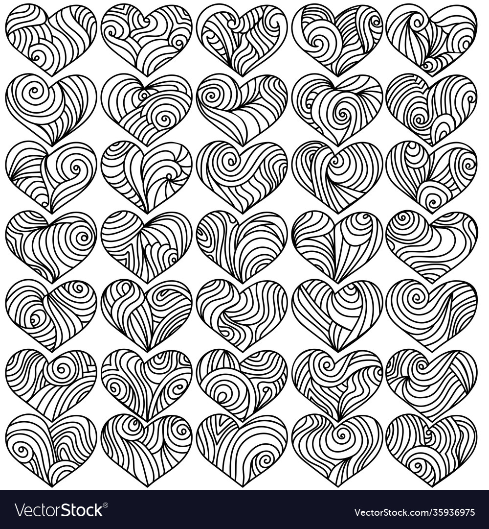 Set hearts with spiral patterns and flowing