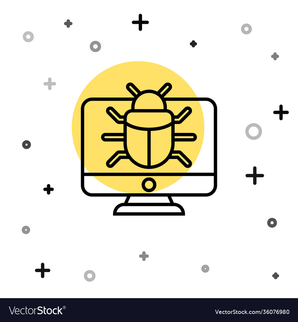 Black line system bug on monitor icon isolated vector image Black line system bug on monitor icon isolated