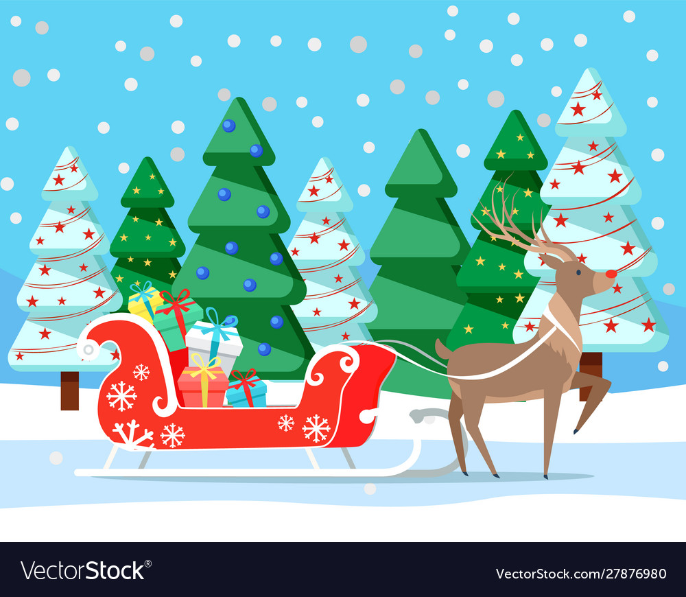 Christmas and winter holidays deer with presents