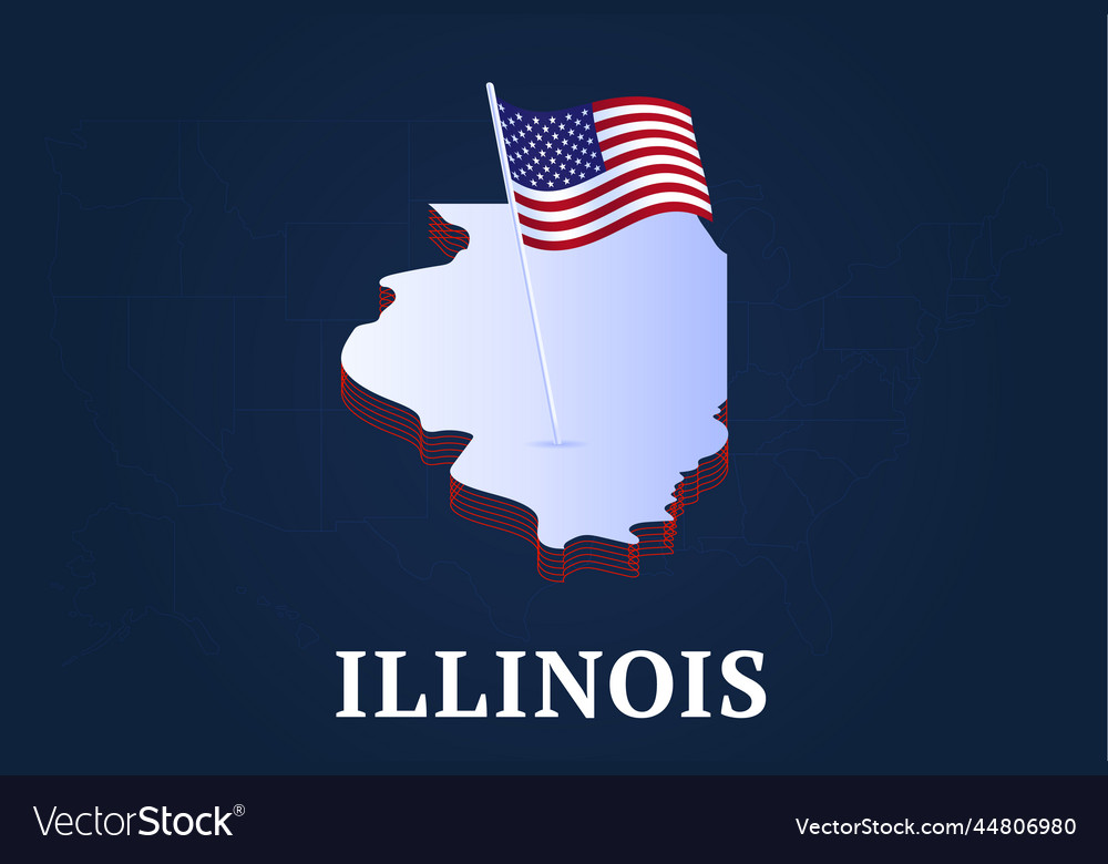 Illinois state isometric map and usa natioanl Vector Image