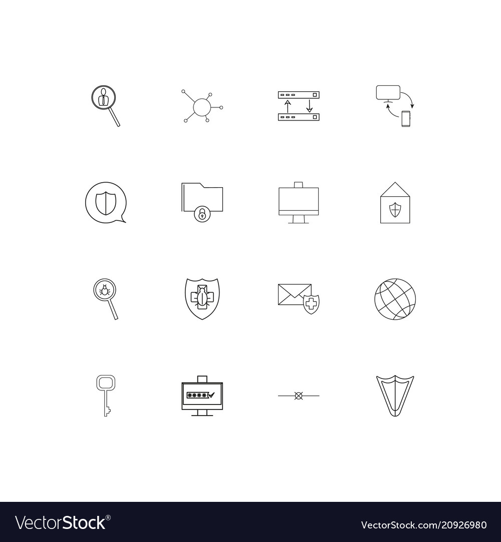 Internet security linear thin icons set outlined
