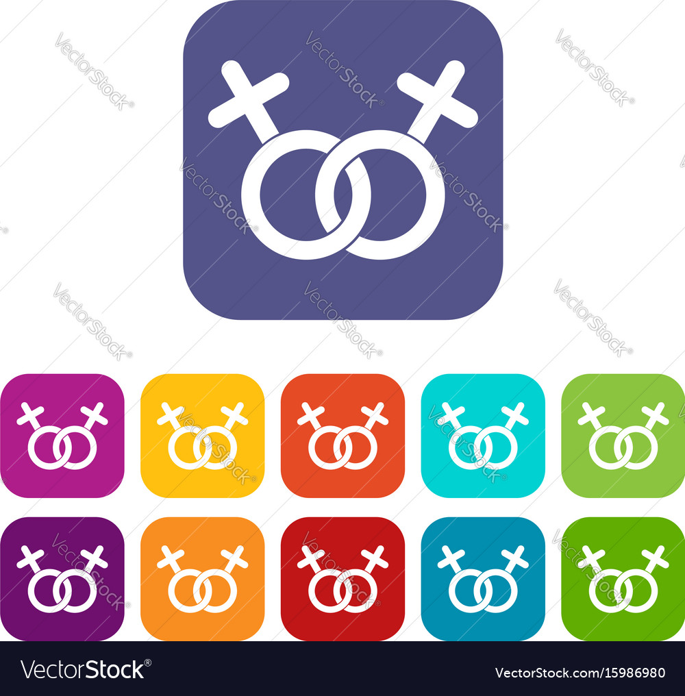 Lesbian love sign icons set