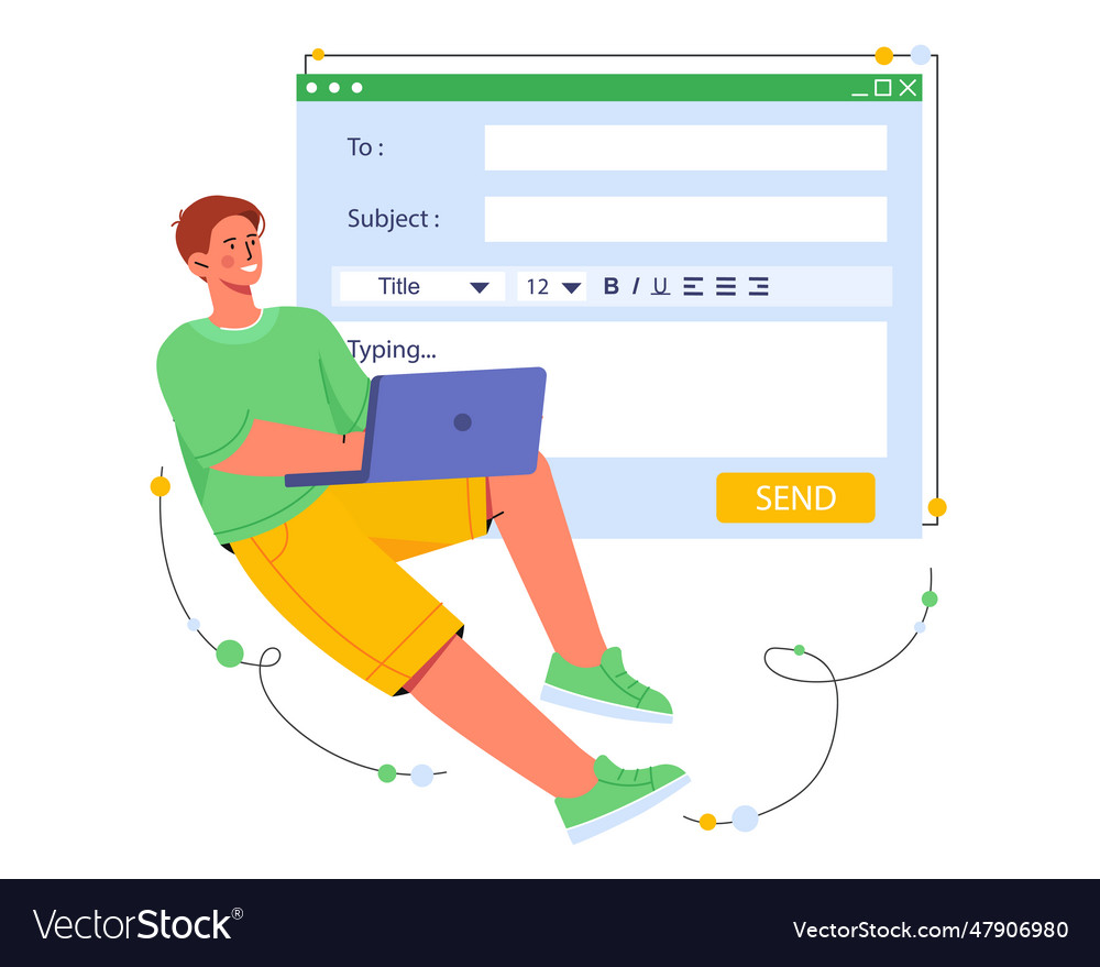 Man writing email concept Royalty Free Vector Image