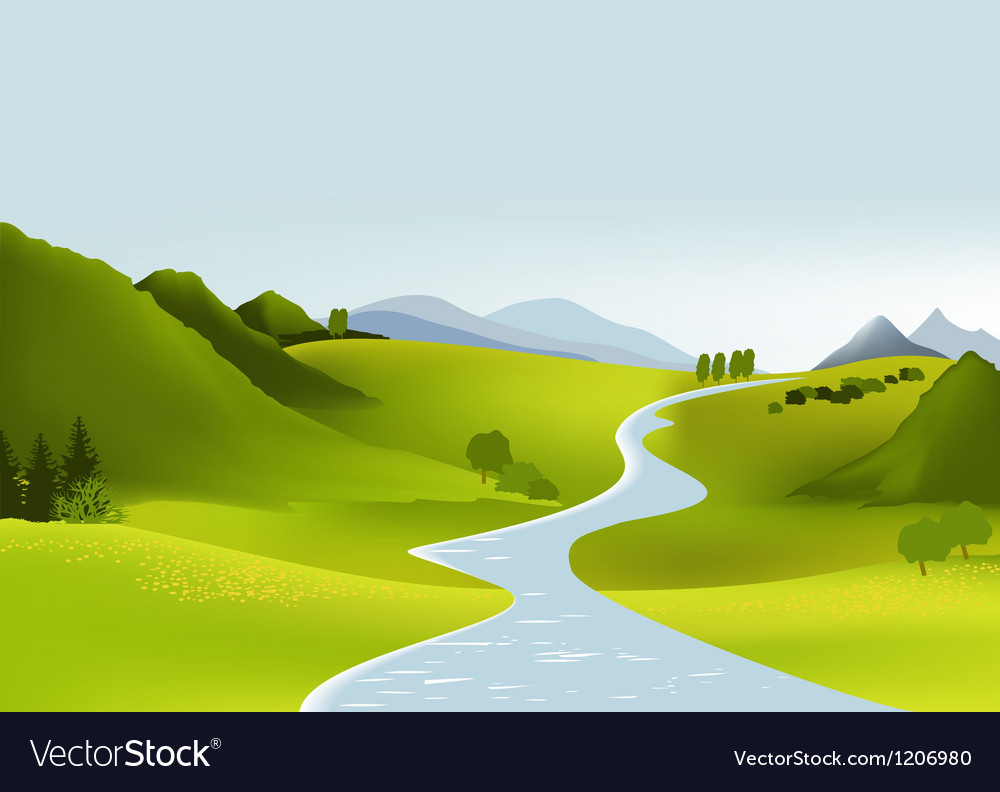 Mountain landscape with river Royalty Free Vector Image