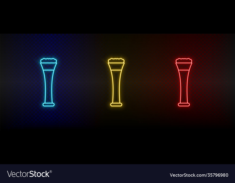 Neon icon set beer red blue yellow