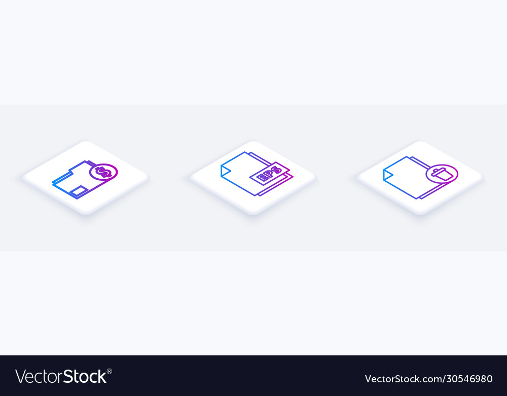 Set isometric line finance document folder eps vector image Set isometric line finance document folder eps