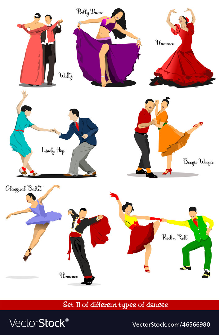 Set of different types of dances 3d color Vector Image