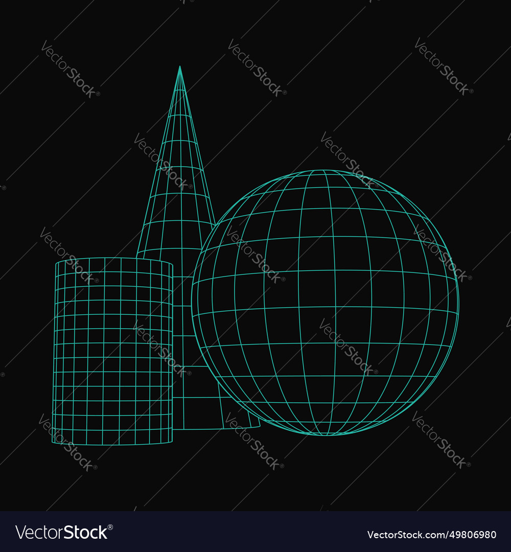 Set of primitive geometric shapes wireframe