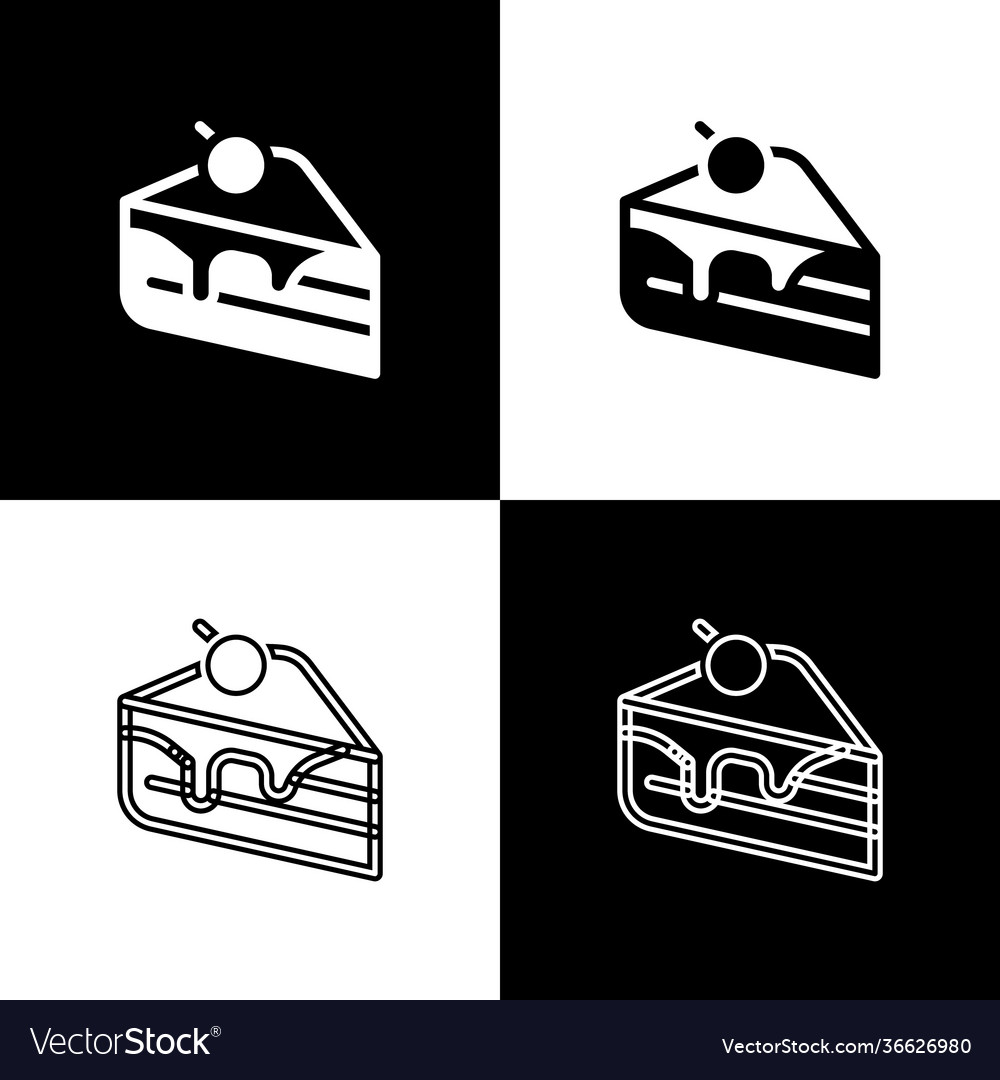 Set piece cake icon isolated on black and white Vector Image