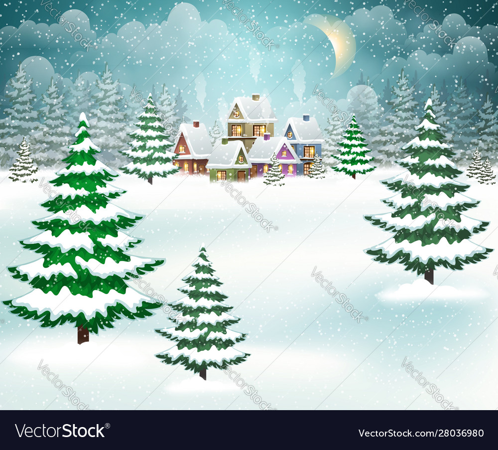 Winter village landscape Royalty Free Vector Image