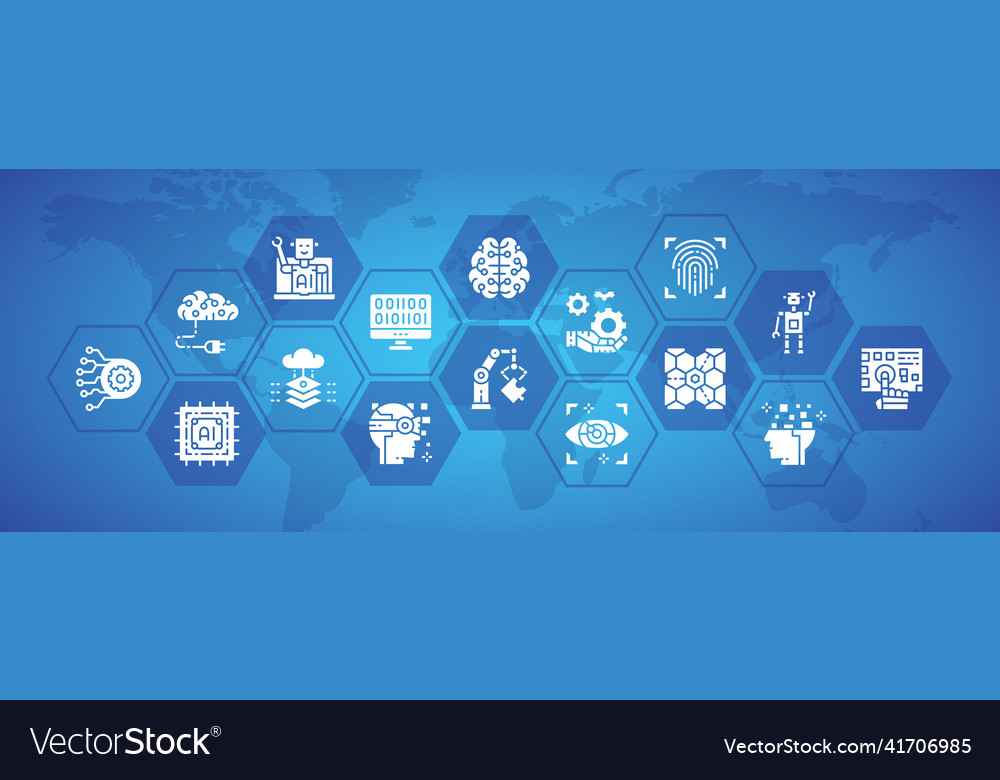 Artificial intelligence icons banner robotics vector image Artificial intelligence icons banner robotics