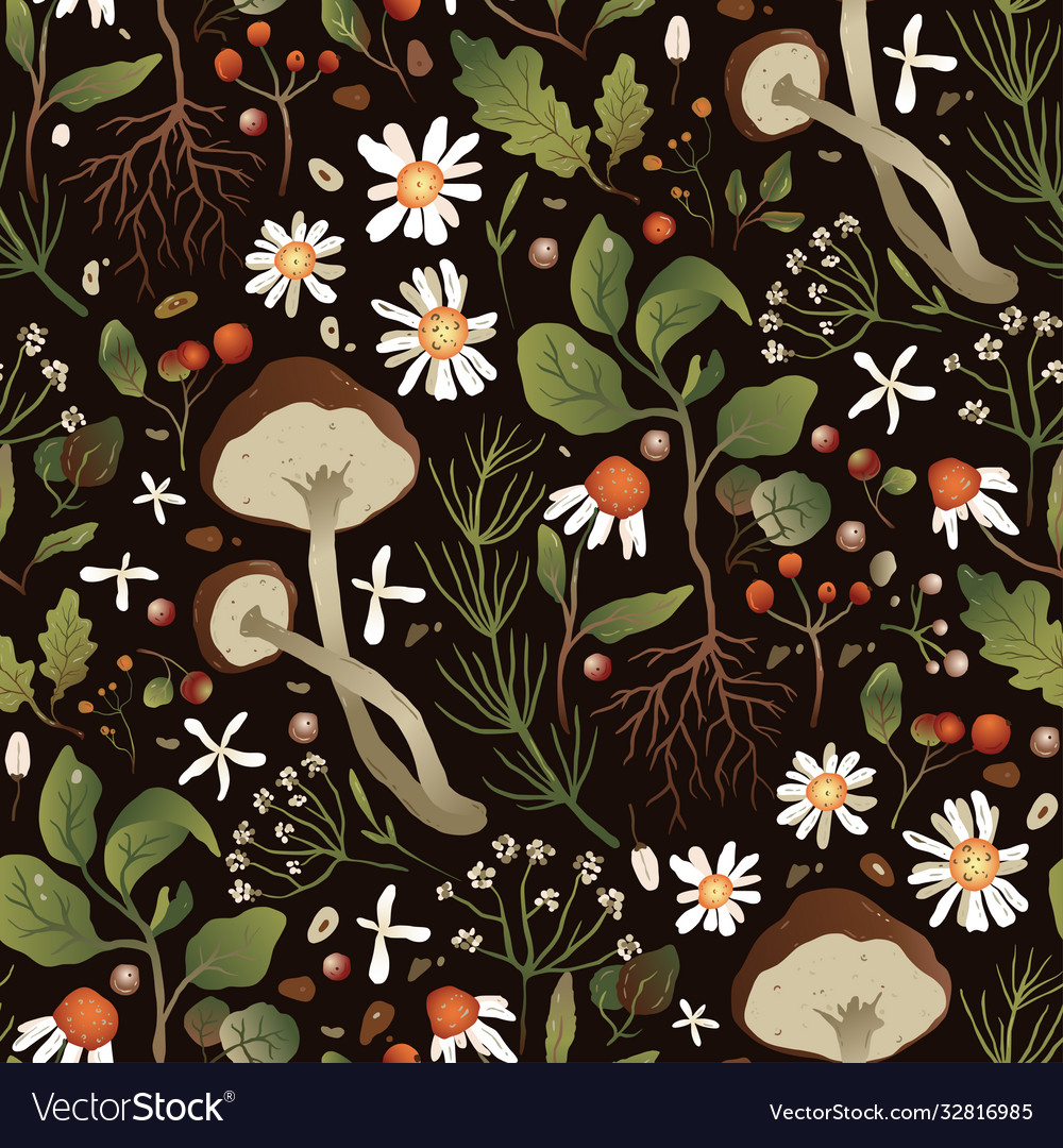 Chamomile Mushroom Forest Pattern