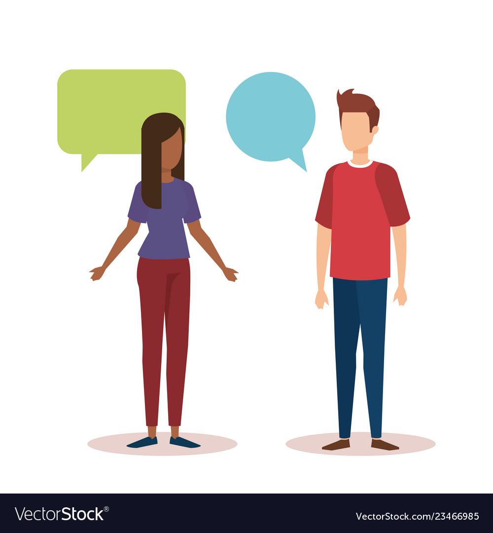 Couple Talking With Speech Bubbles Royalty Free Vector Image