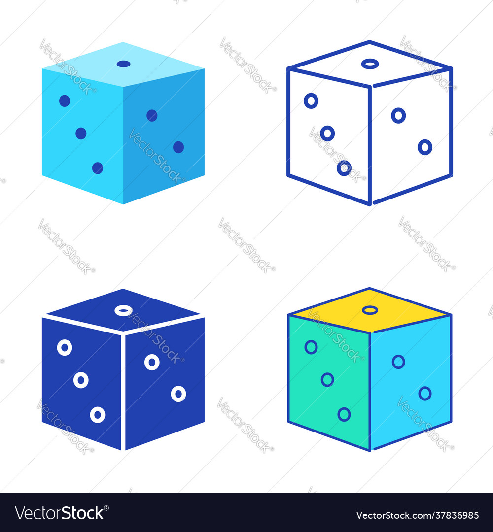 Dice icon set in flat and line style vector image Dice icon set in flat and line style