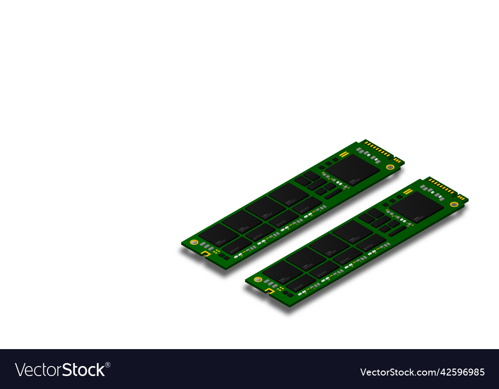 Nvme express m2 memory realistic 3d isometric vector image Nvme express m2 memory realistic 3d isometric