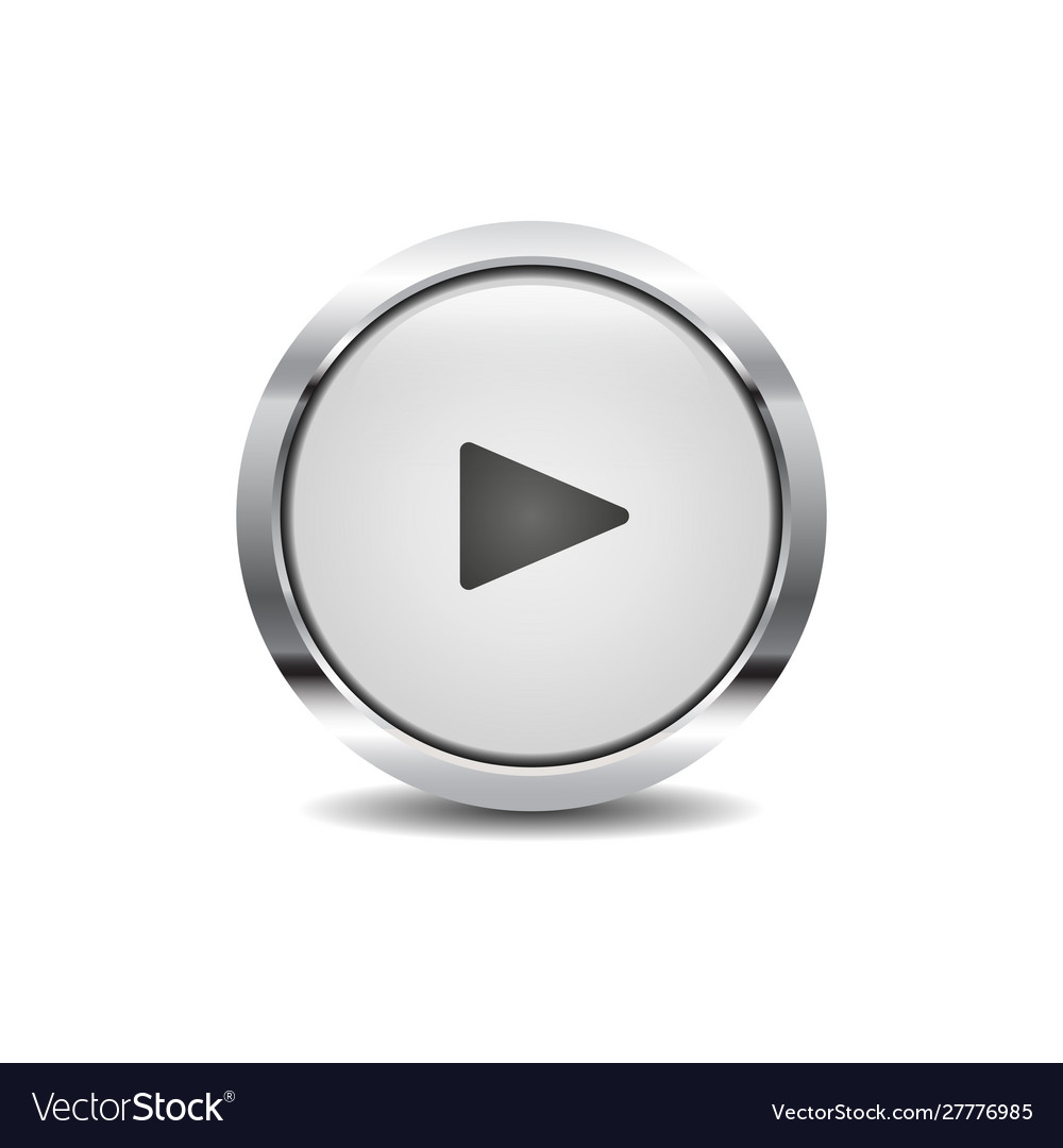 Play icon image round 3d button with metal frame