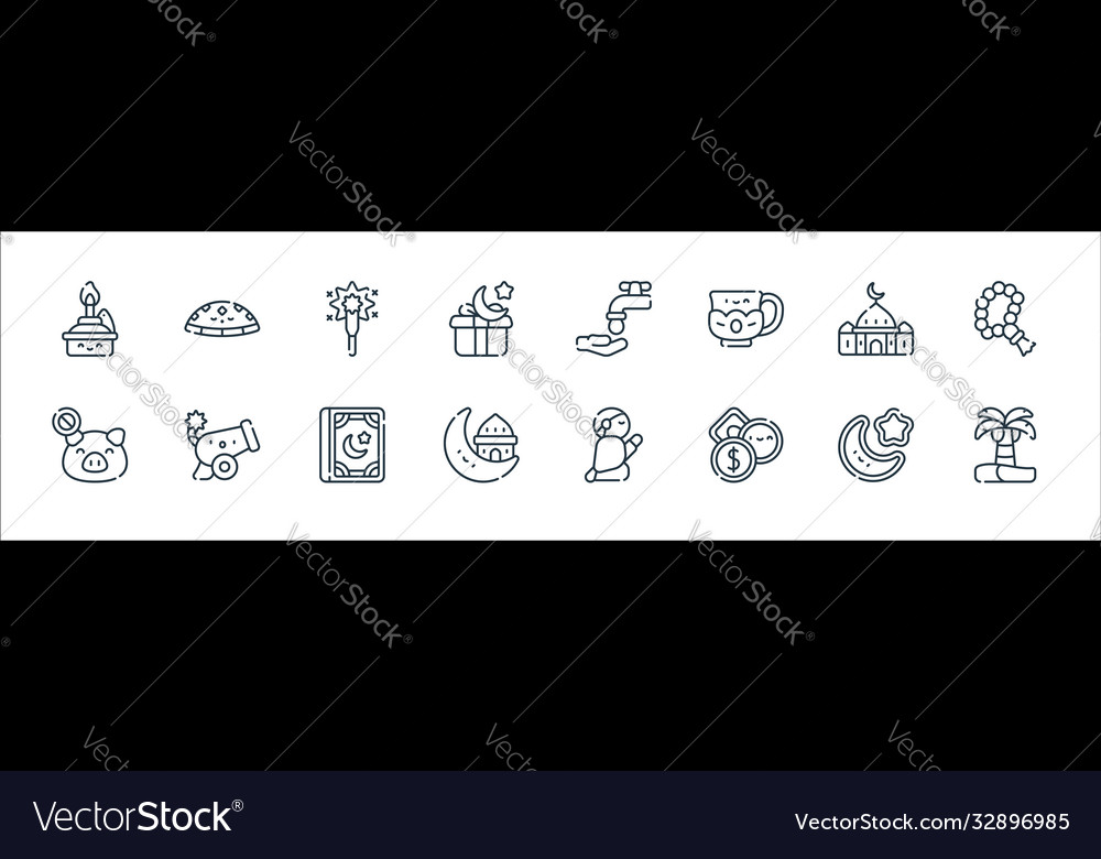 Ramadan line icons linear set quality vector image Ramadan line icons linear set quality