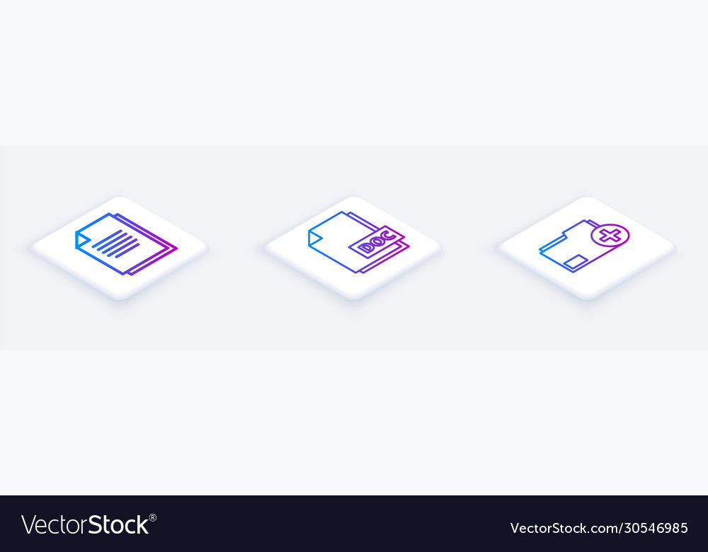 Set isometric line document doc file vector image Set isometric line document doc file
