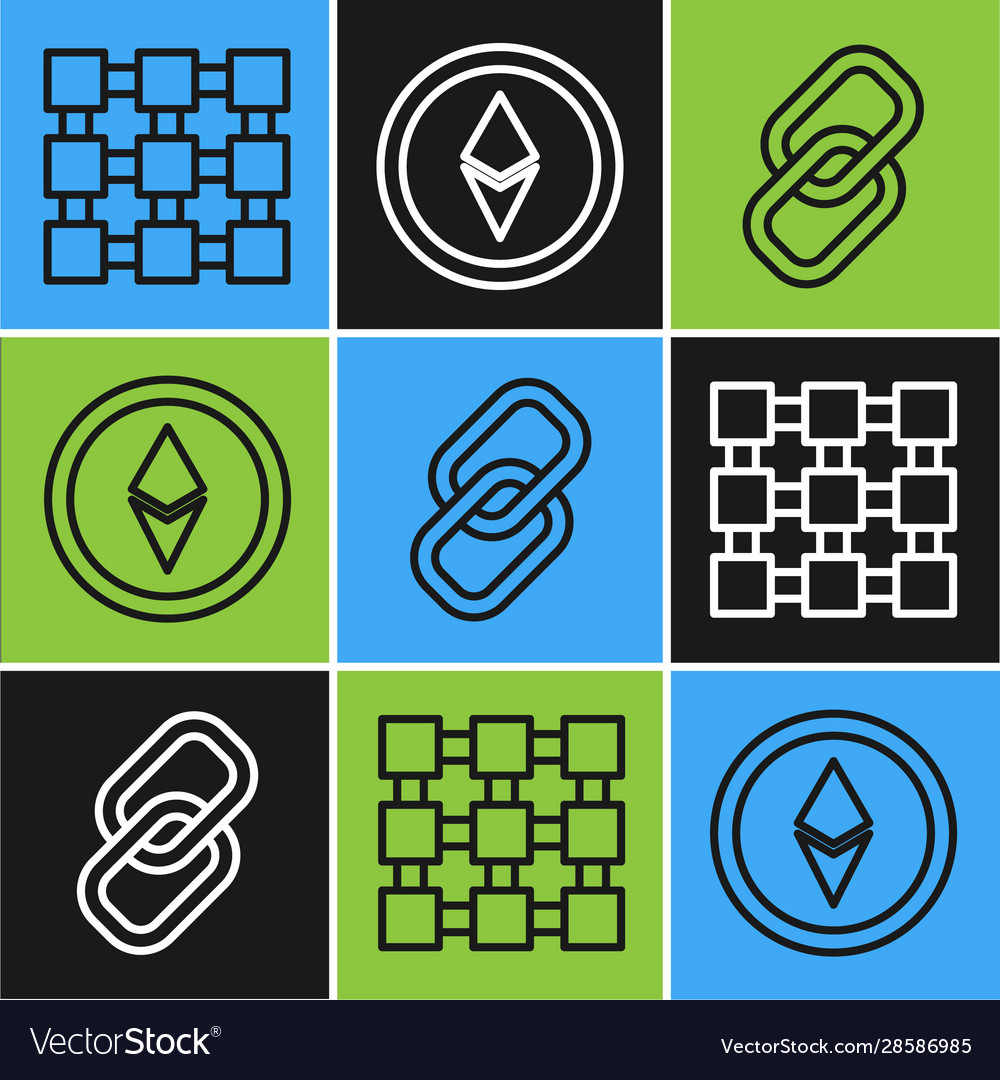 Set line blockchain technology chain link vector image Set line blockchain technology chain link
