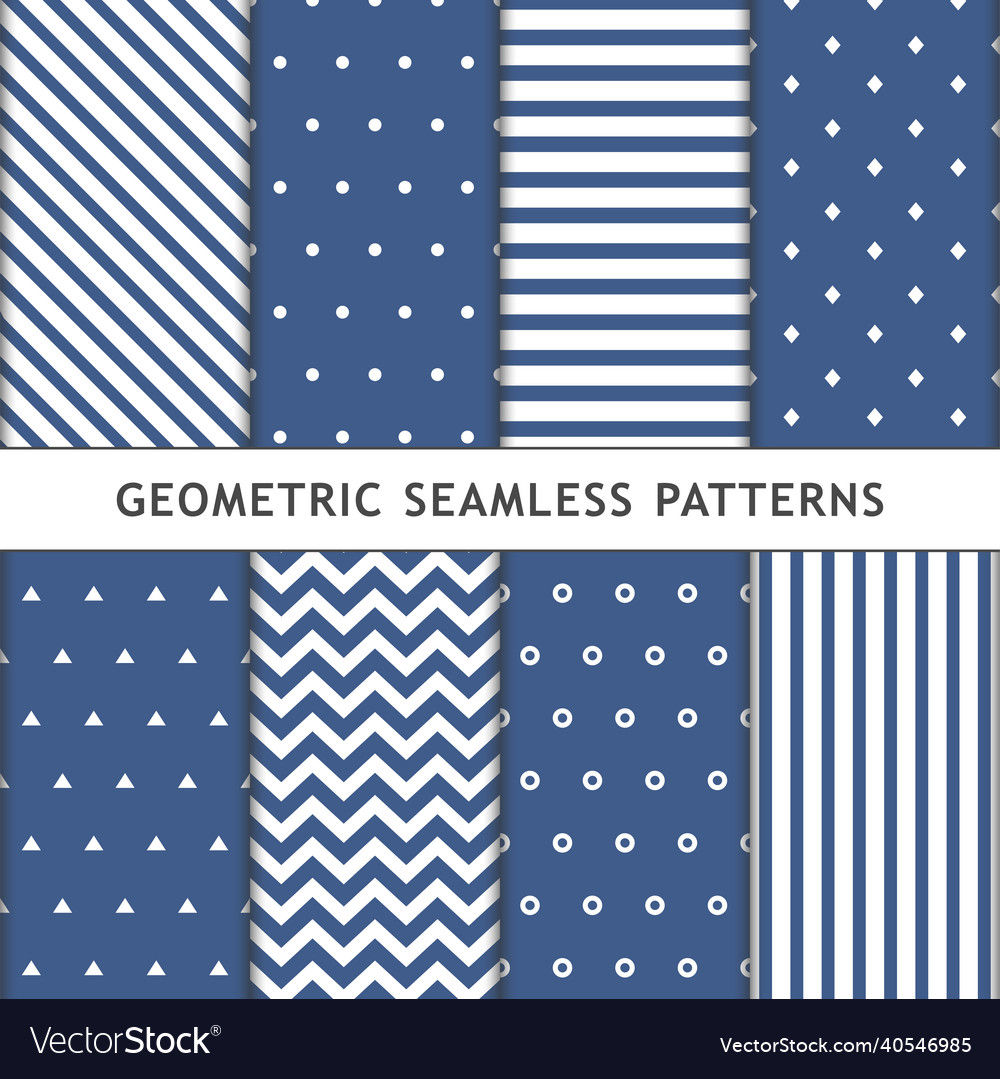 Set of 8 geometric seamless patterns vector image Set of 8 geometric seamless patterns