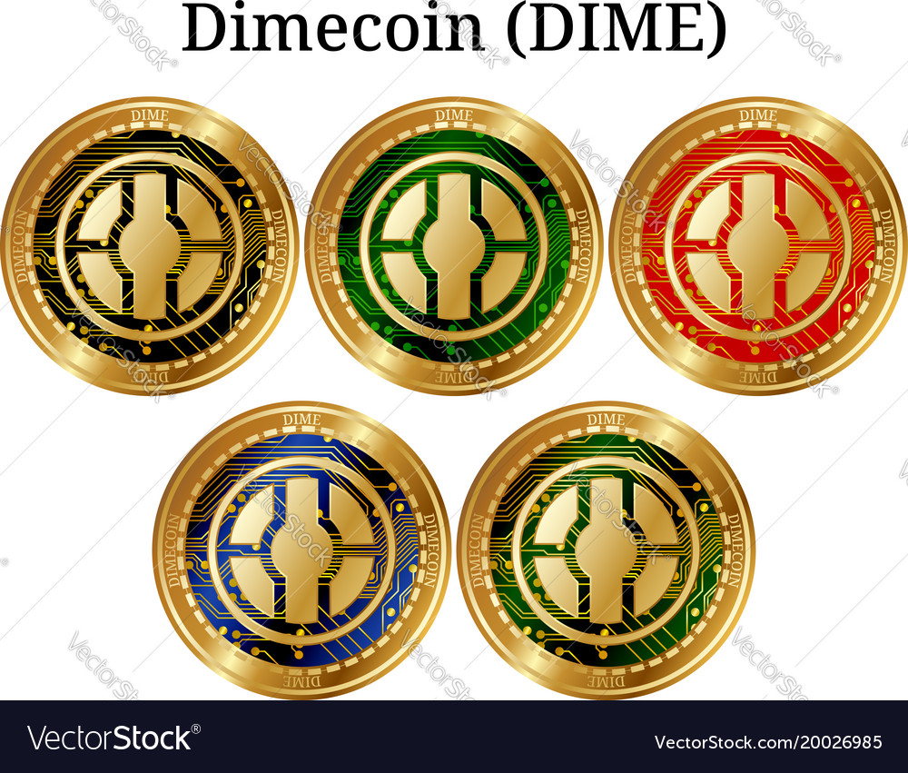 Set of physical golden coin dimecoin dime Vector Image