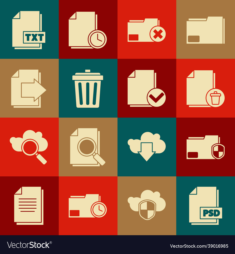 Set psd file document folder protection vector image Set psd file document folder protection