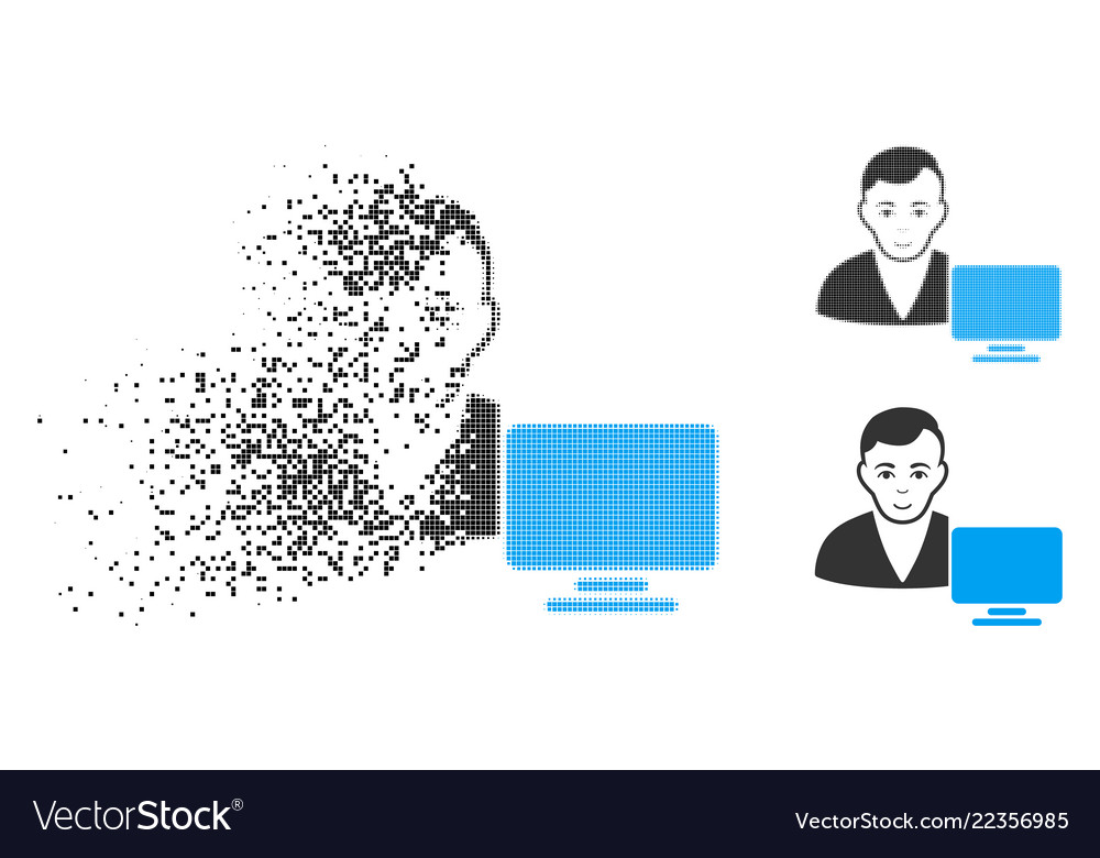 Shredded pixel halftone computer user icon vector image Shredded pixel halftone computer user icon