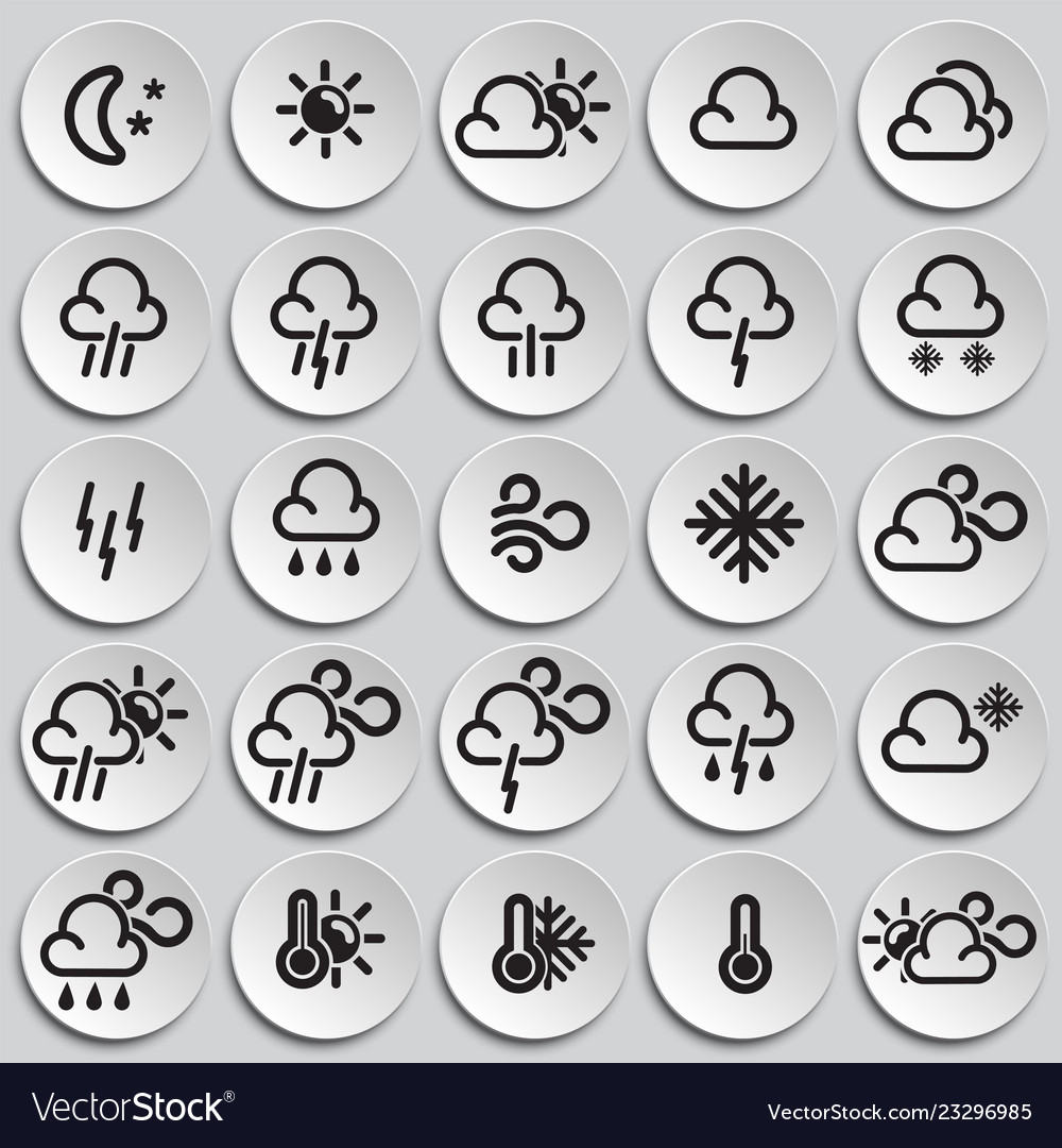 Weather forecast icons set on plates background vector image Weather forecast icons set on plates background