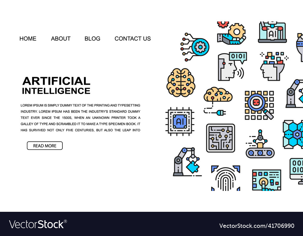 Artificial intelligence landing page design vector image Artificial intelligence landing page design