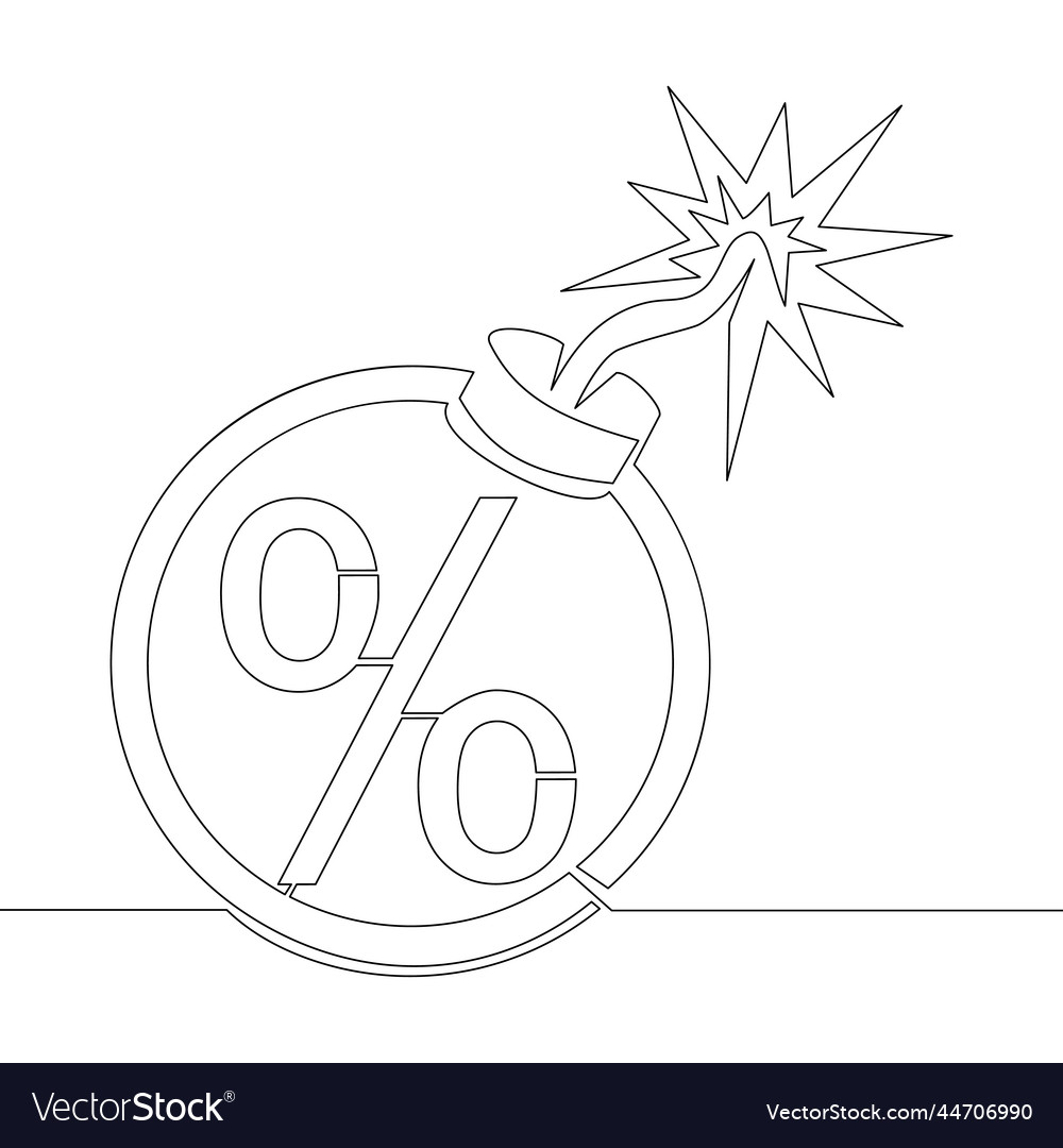 Continuous line drawing exploding percentage bomb Vector Image Continuous line drawing exploding percentage bomb