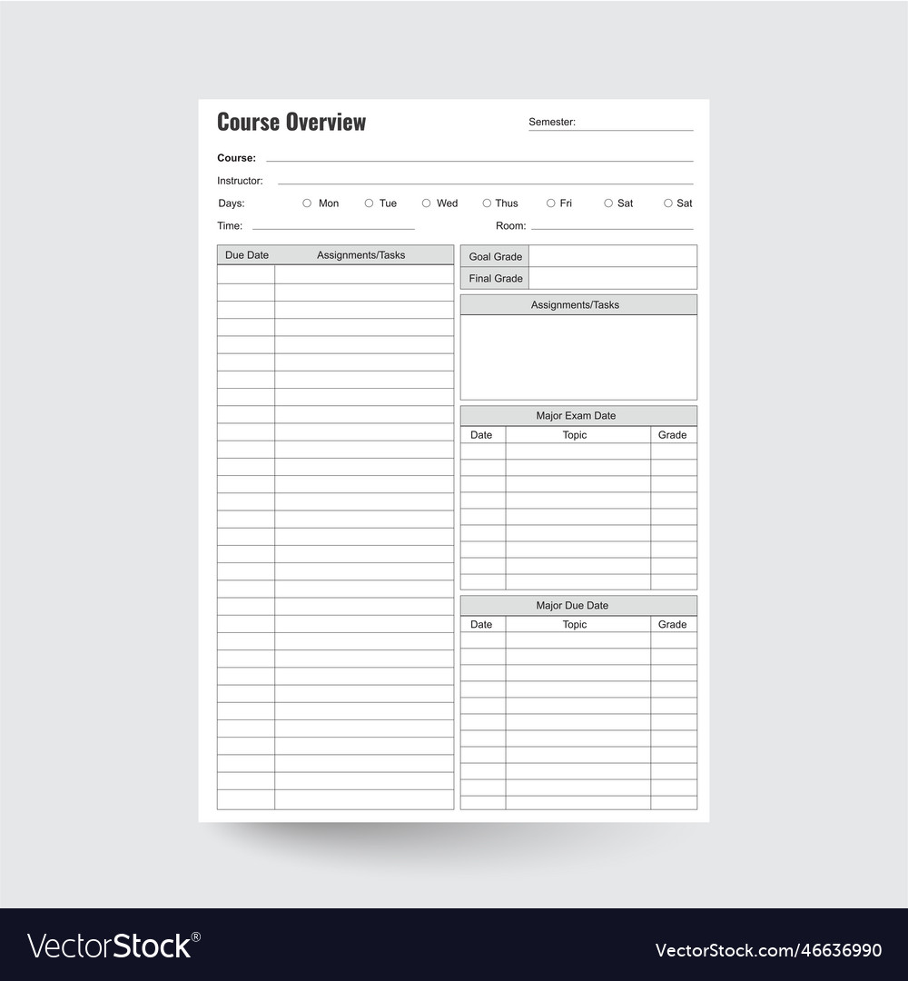 Course overview planner Royalty Free Vector Image Course overview planner Royalty Free Vector Image