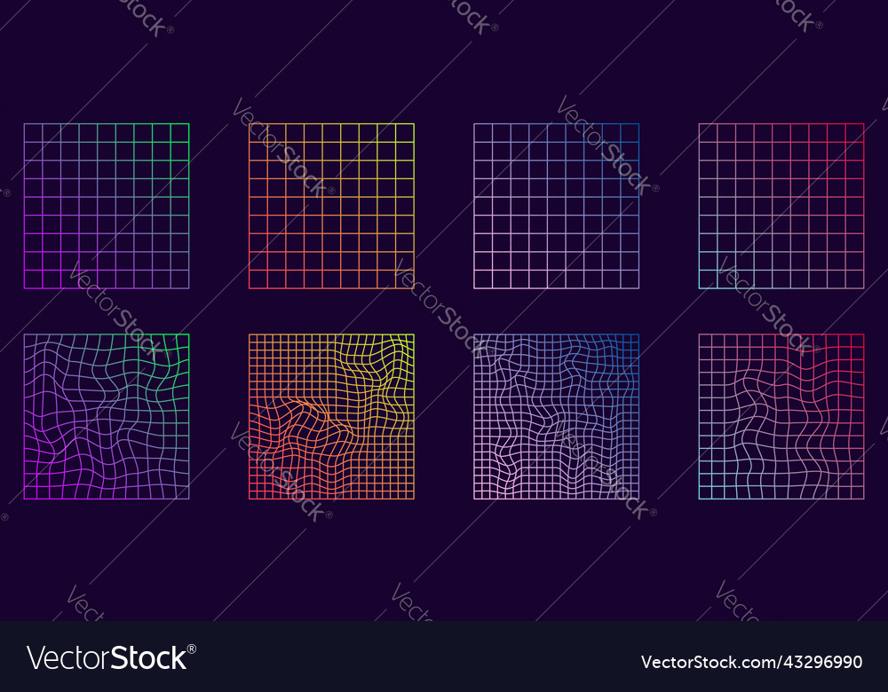 Distorted grid square neon pattern warp