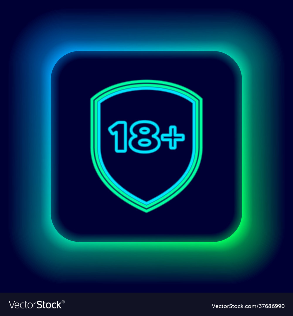 Glowing neon line shield with inscription 18 plus