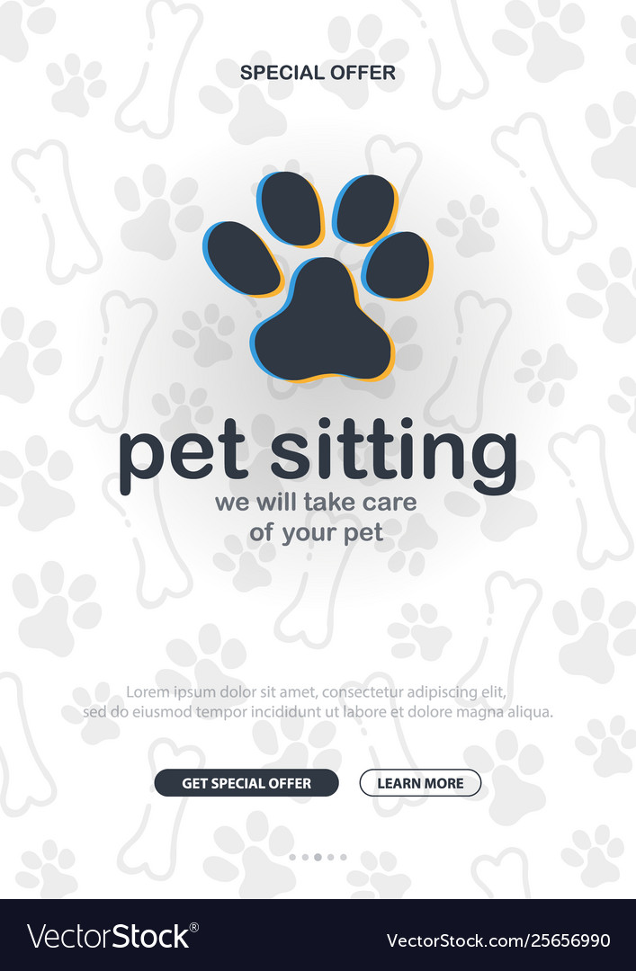 Pet sitting home animals banner with cat or dog