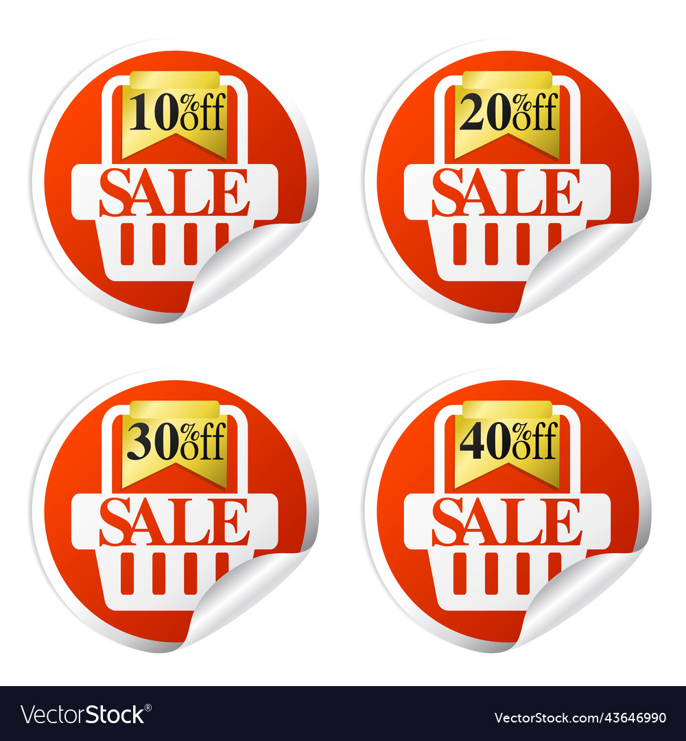 Sale stickers with shopping basket 10203040