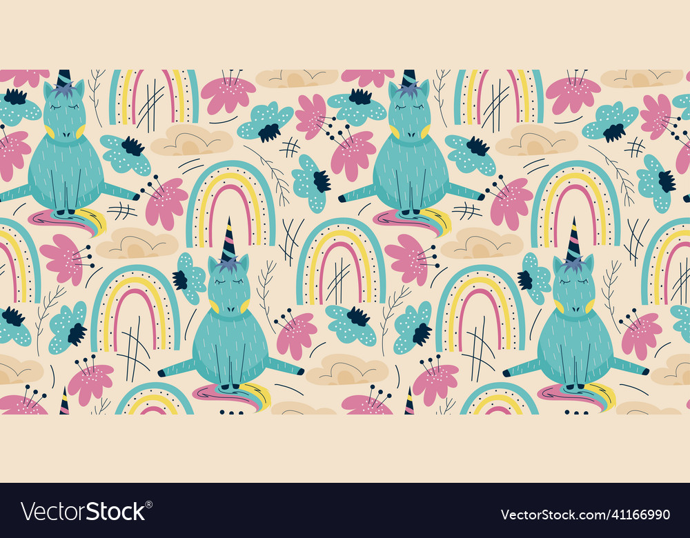 Scandinavian unicorn seamless pattern with rainbow vector image Scandinavian unicorn seamless pattern with rainbow